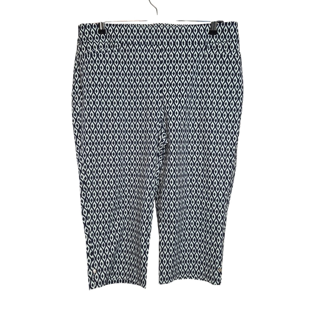 Chicos Size 2 (12) Brigitte So Slimming Capri Pants Navy White Diamond Geometric